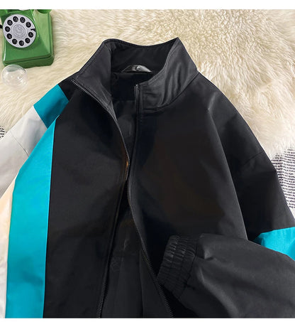2024 spring mens standing collar jacket patchwork loose windbreaker zipper sports outdoor jackets unisex punching jacket unique default style 5485