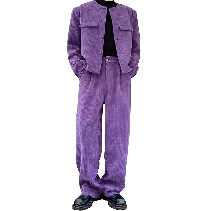 men 2 pieces sets corduroy short jacket wide leg pant suits korean streetwear fashion loose casual retro coat baggy trousers relaxed fit shorts