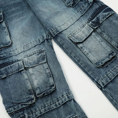 vintage multi pocket jeans mens harajuku cargo denim pants retro hip hop straight loose jean pants men clothing utility cargo pants