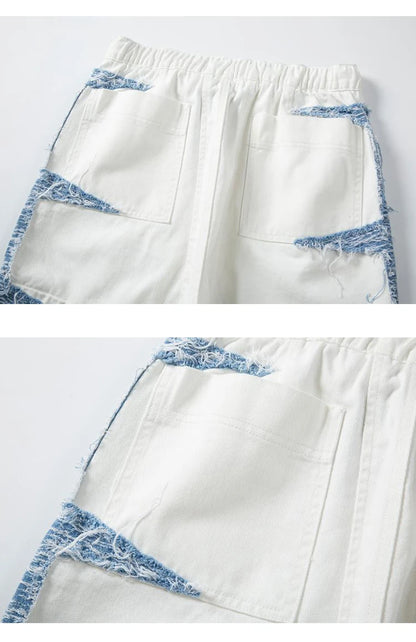 Mens High Street Denim Jean Shorts Casual Loose Destroyed Ripped Holes Loose Shorts Patchwork Hip Hop Streetwear Short Joggers Street King Limited