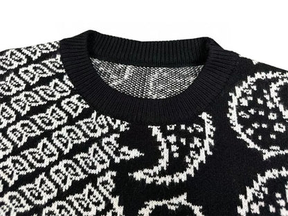 Color Match Full Cashew Print Black Knitted Winter Sweaters for Men and Women Pullover Baggy Casual Woolen Sweater Oversized Street King Limited