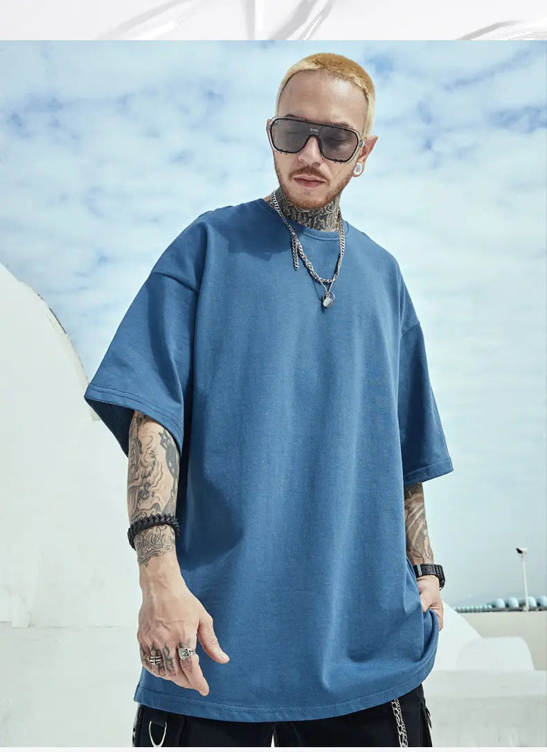 National trend short-sleeved men and women ins print graffiti loose tight couple wear summer trend five-point half-sleeved tops Street King Limited