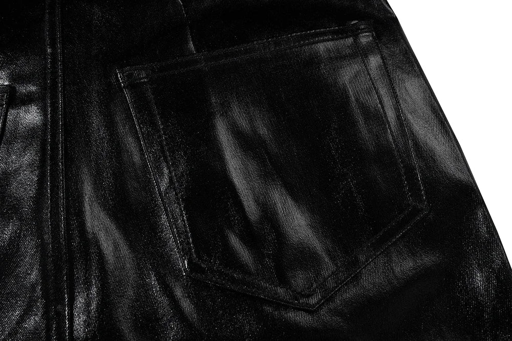 high street wide leg glossy pu leather pants sashes boot cut men and wome straight baggy casual jeans oversized flared trousers unique jeans style 3644