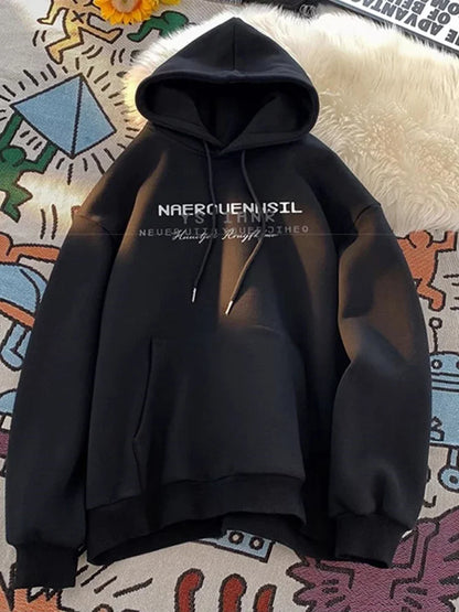 Autumn High Street Letter Printed Hooded Sweatshirt Men Casual Loose Vintage American Style Hoodies Y2K Aesthetic Fashion Hoodie Street King Limited