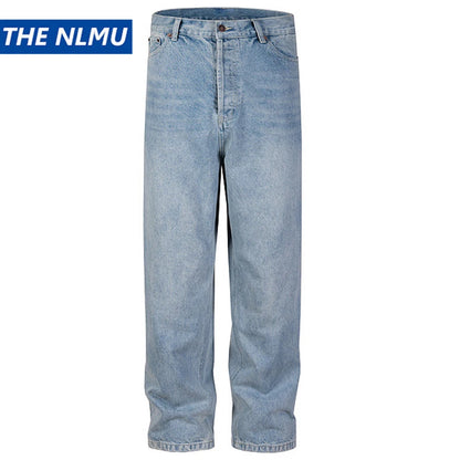 hi street blue jeans men loose wide leg denim pants vintage harajuku streetwear jeans trousers for male ripped baggy denim
