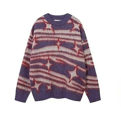 japanese hip hop sweater set men contrast zebra pattern round neck knit top splicing distressed loose jeans 2 pcs harajuku suit unique jeans style 3961