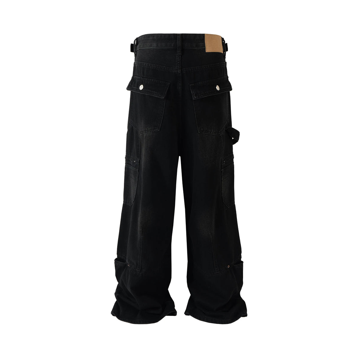 high street multi pocket washed black cargo pants for men wide leg baggy casual jeans oversized baggy denim trousers 2 military streetwear pants
