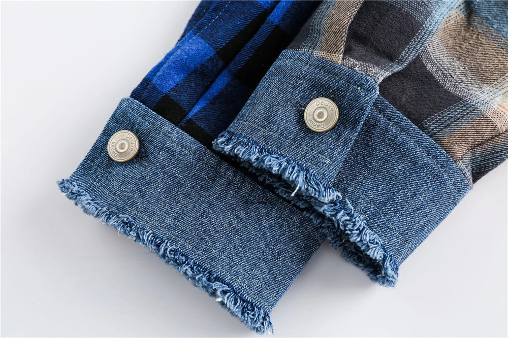 men hip hop denim jacket plaid patchwork oversized harajuku y2k unisex jeans jackets 2023 man fashion causal jacket outwear unique jeans style 1407