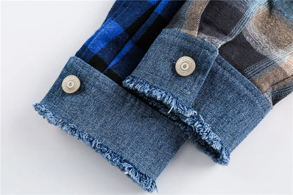 men hip hop denim jacket plaid patchwork oversized harajuku y2k unisex jeans jackets 2023 man fashion causal jacket outwear unique jeans style 1407