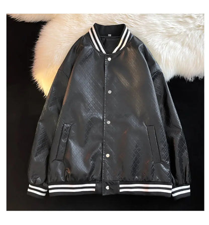popular unisex basuball jacket fashion solid color lozenge pattern bomber jacket comfortable casual female clothing unique default style 4993