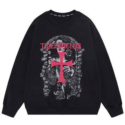 "Red Cross" Unisex Men Women Streetwear Graphic Sweatshirt Daulet Apparel