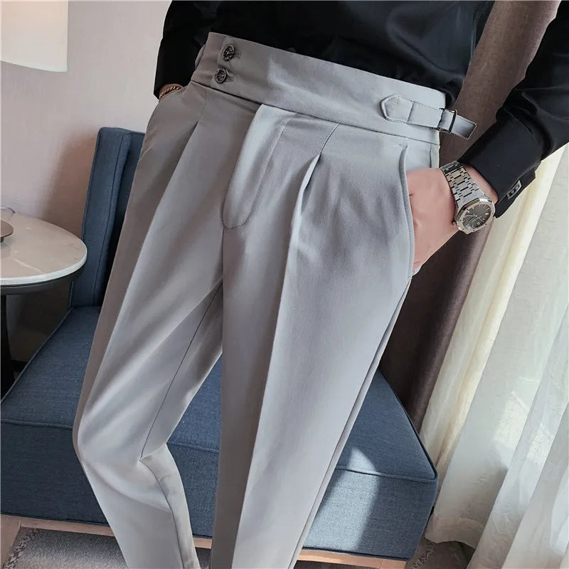 2024 High Quality Business Casual Draped High-waist Trousers Men Solid Color Formal Pants Male Formal Office Social Suit Pants Street King Limited