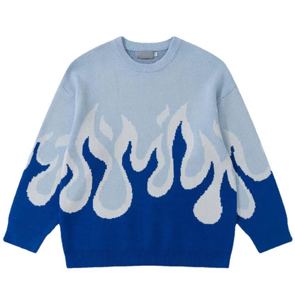 Hip Hop Fire Knitted Oversized Sweater Men Autumn Winter O-neck Long Sleeve Pullover Streetwear New Loose Tops Sweaters Clothing Street King Limited