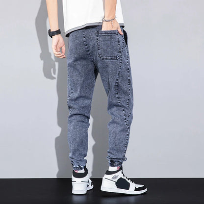 rainbowtouches autumn winter blue cargo jeans men streetwear denim jogger pants baggy harem jean trousers male oversize large urban active pants