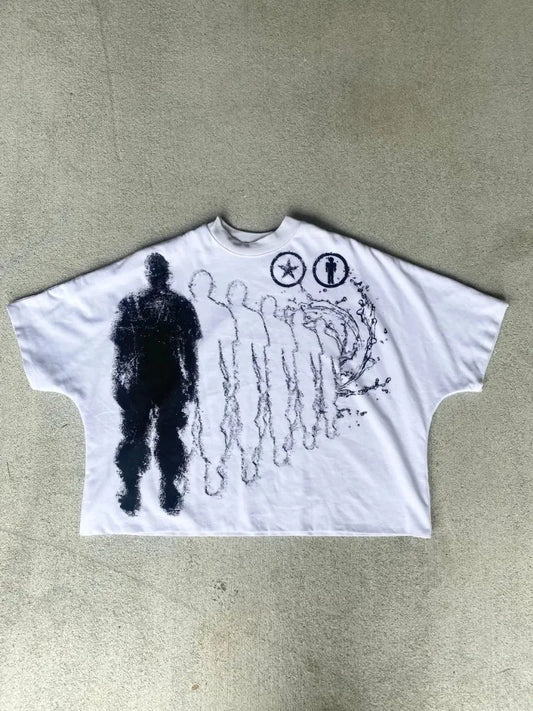 American Gothic trend pattern letter printing oversized short-sleeved T-shirt men's Y2k retro loose casual versatile top Street King Limited