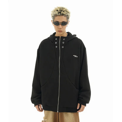 high street men structure line high collar hoodie jacket autumn winter rascal handsome versatile casual zipper coat unisex minimalist street pants