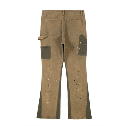 y2k spliced speckled ink patchwork baggy micro flare jeans pants for men streetwear pantalones hombre casual oversized cargos unique cargo style 3466