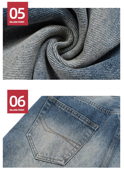 mens blue flared jeans fashion designer loose denim pants 2024 new fashion casual jeans trousers unique jeans style 500