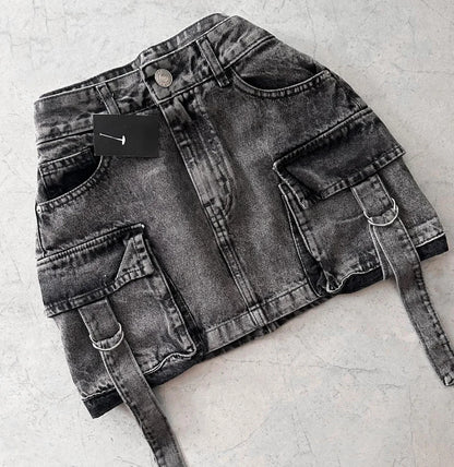 Harajuku Vintage Gothic Y2K New Fashion Skirt Women Sexy Hot Girl High Waist Slim Mini Skirt Multi Pocket Denim Skirt StreetWear Street King Limited