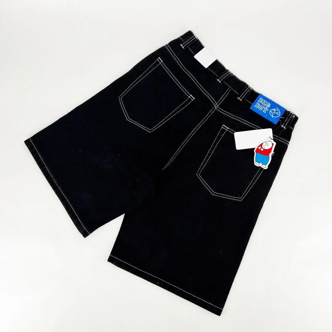 big boy embroidery graphic pants retro hiphop cartoon streetwear denim shorts y2k baggy jorts harajuku gym basketball shorts men unique jeans style 876