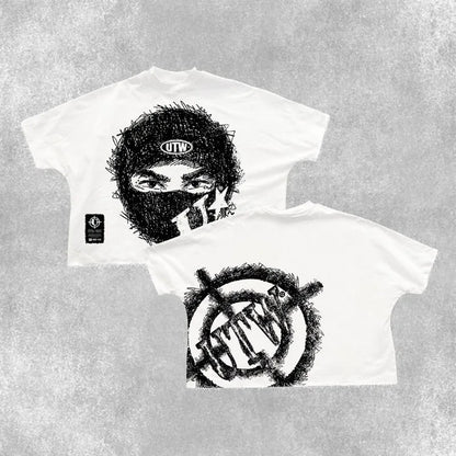 Summer Gothic Trendy Brand Rock Hip-hop New T-shirt Men Y2k American Street Retro Anime Print Oversized Short-sleeved Tops Women Street King Limited