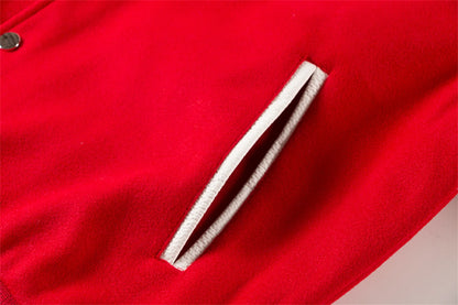 2024 hotselling high street pearl red hot stamping splicing checkered leather sleeves baseball jacket coat unique default style 150
