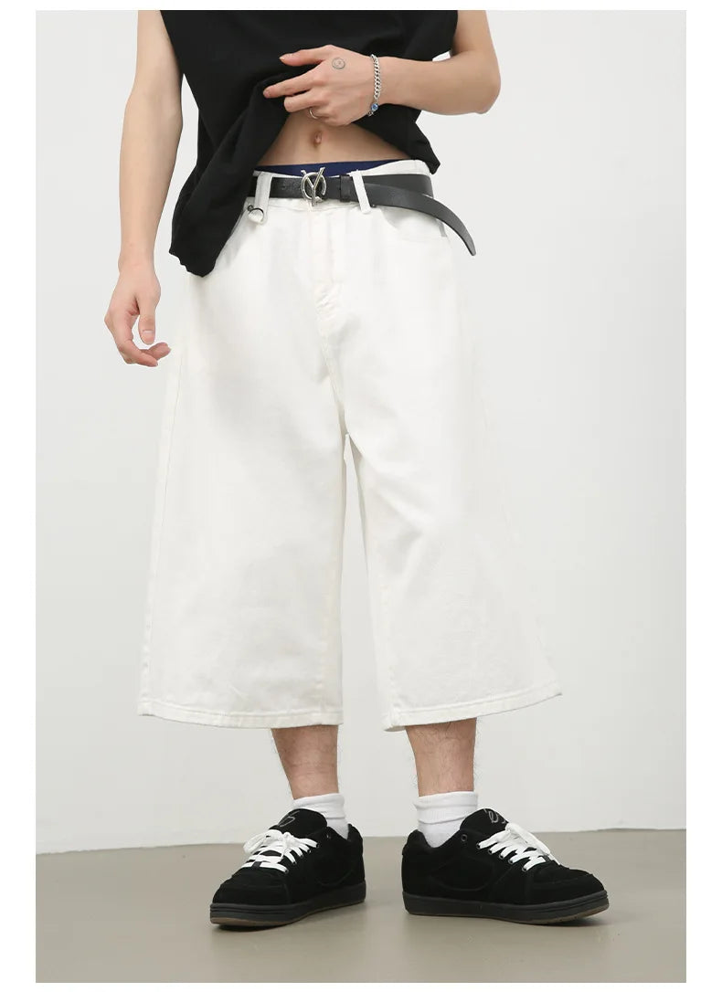 men summer streetwear fashion loose casual wide leg denim calf length jeans pants male vintage jeans baggy hosen pants unique jeans style 1474