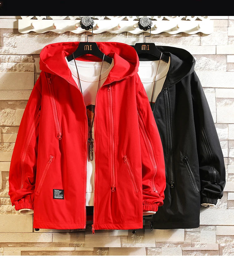 men workwear coat casual strip hoodids jacket unisex fashion hooded zipper tops outwear breathable waterproof windproof workwear unique default style 226