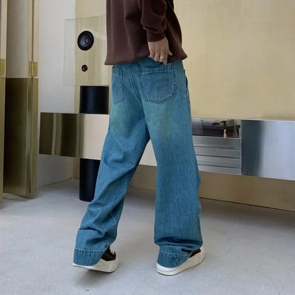 cityboy splice fashion brand jeans men streetwear hip hop vibe loose casual straight washed denim baggy jeans pant man trousers denim street jeans