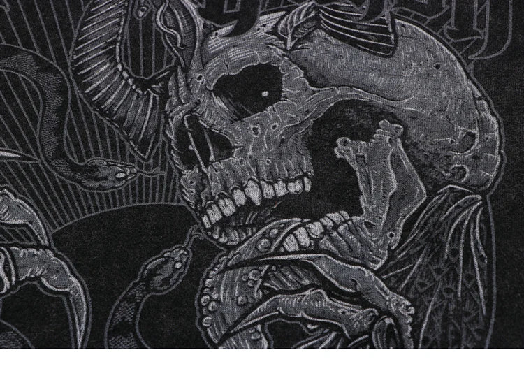 Hip Hop Streetwear Hoodie Sweatshirt Washed Vintage Devil Skull Skeleton Graphic Cotton Men Hooded Pullover Retro Punk Hoodie Street King Limited