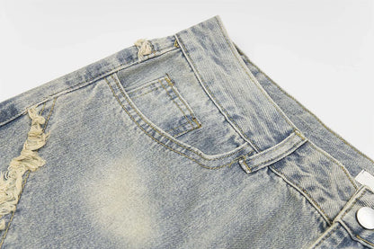 vintage ripped patchwork baggy jeans mens streetwear hip hop loose blue jeans trousers y2k distressed straight denim pants man unique jeans style 4218