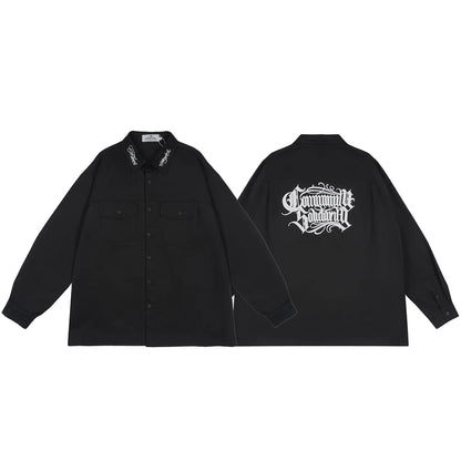 Neck Letter Embroidery Vintage Black Shirts for Men and Women Lapel Streetwear Baggy Camisas Y2k Ropa Hombre Casual Clothing Street King Limited