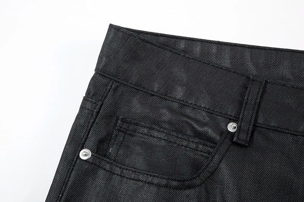 Y2k Front Pocket Wax Pu Leather Pants for Men Straight Slim Casual Overall Ropa Hombre High Street Loose Cargos Oversized Street King Limited