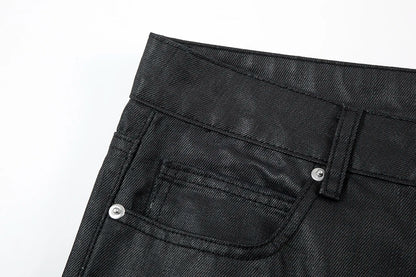 Y2k Front Pocket Wax Pu Leather Pants for Men Straight Slim Casual Overall Ropa Hombre High Street Loose Cargos Oversized Street King Limited