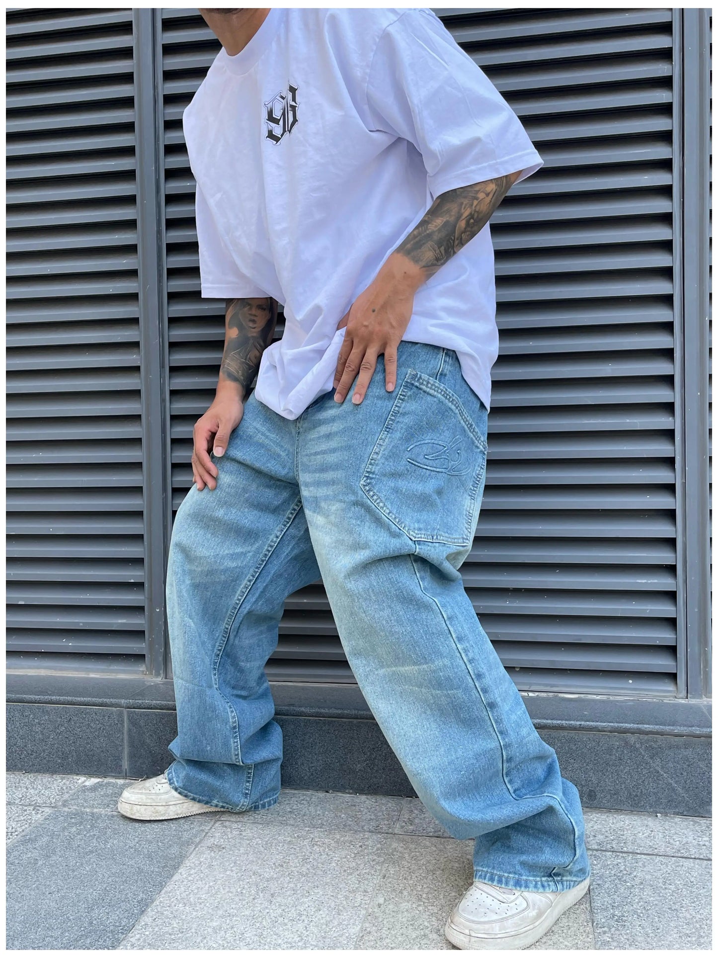 fashion loose streetwear denim jeans pants unisex casual side pocket wide legs jean trousers hip hop joggers mens baggy jeans unique joggers style 758