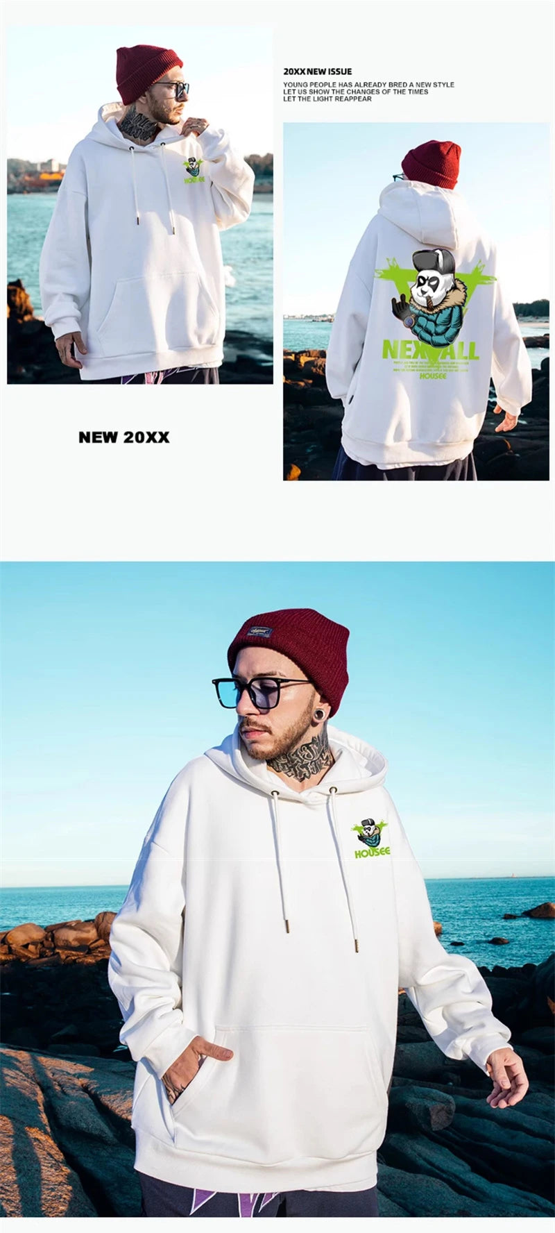 Autumn Punk Panda Printed Hoodie For Men New in Harajuku Fashion Fleece Hooded Sweatshirts Y2K Streetwear Oversized Clothing Street King Limited