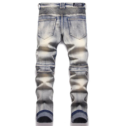 distressed washed pleated denim jean pants new fashion biker jeans streetwear casual slim pants jogger y2k mens skinny joggers unique joggers style 3134