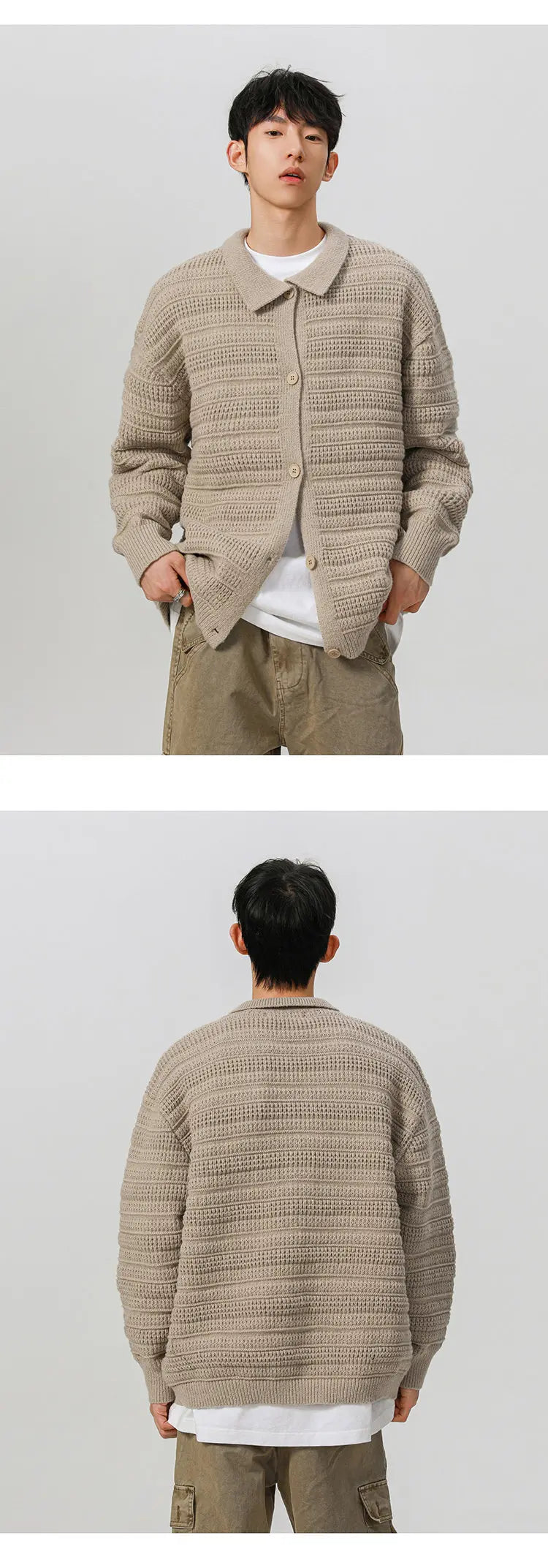 men streetwear fashion loose casual retro stripe knitted sweater cardigan jacket autumn knitwear jumper coat outerwear unique default style 1257