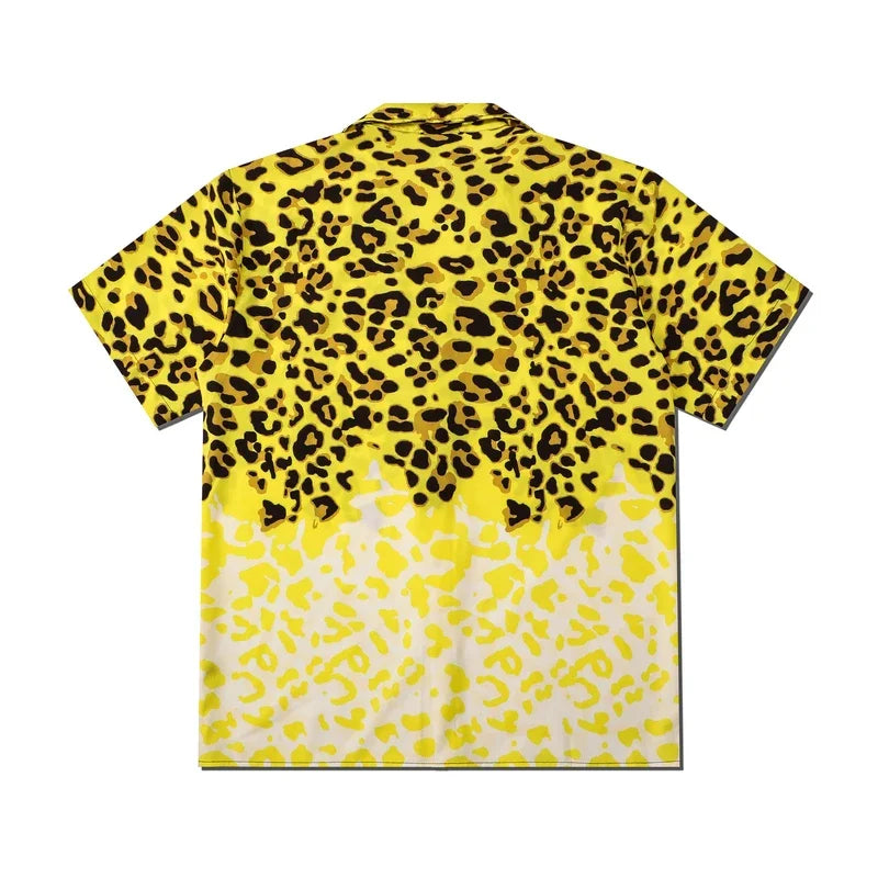 Dark Icon Yellow Leopard Hawaiian Shirt Men Vintage Street Polo Shirt Man Man Blouse Street King Limited