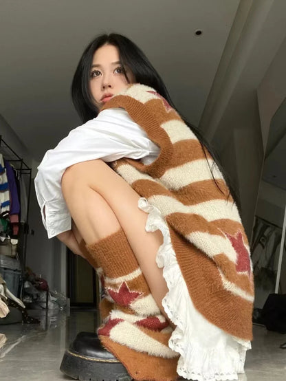 Punk Gothic Long Sweater Women Furry Knitted Sweaters Y2K Streetwear Loose Hollow Out Detachable Pullovers Harajuku Sexy Tops Street King Limited