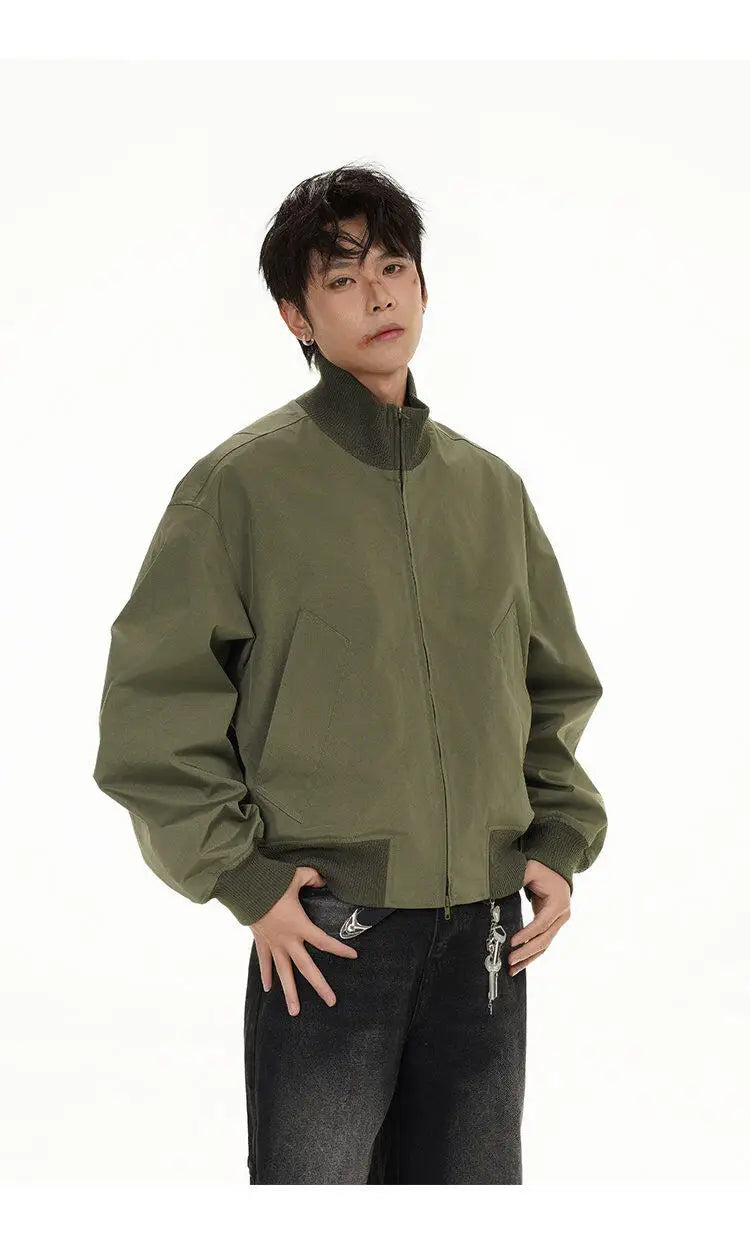short design stand collar bomber jacket men korean streetwear fashion loose casual vintage bomber jacket coat cityboy outerwear unique shorts style 515