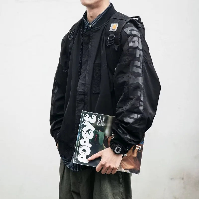 japanese trendy charge jacket mens american pilot windproof tooling coats thin loose letter printed unisex baseball jersey unique default style 2279