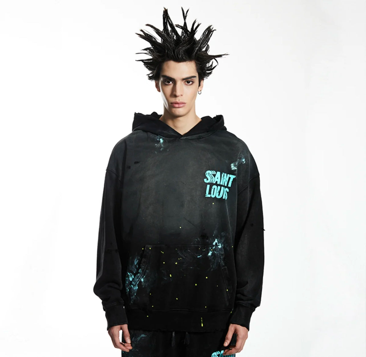 2024 Winter New SAINT LOUIS High-Street Cotton Inkjet Washed Old Letter Logo Printed Hoodie Hooded Sweater Street King Limited