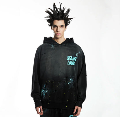 2024 Winter New SAINT LOUIS High-Street Cotton Inkjet Washed Old Letter Logo Printed Hoodie Hooded Sweater Street King Limited