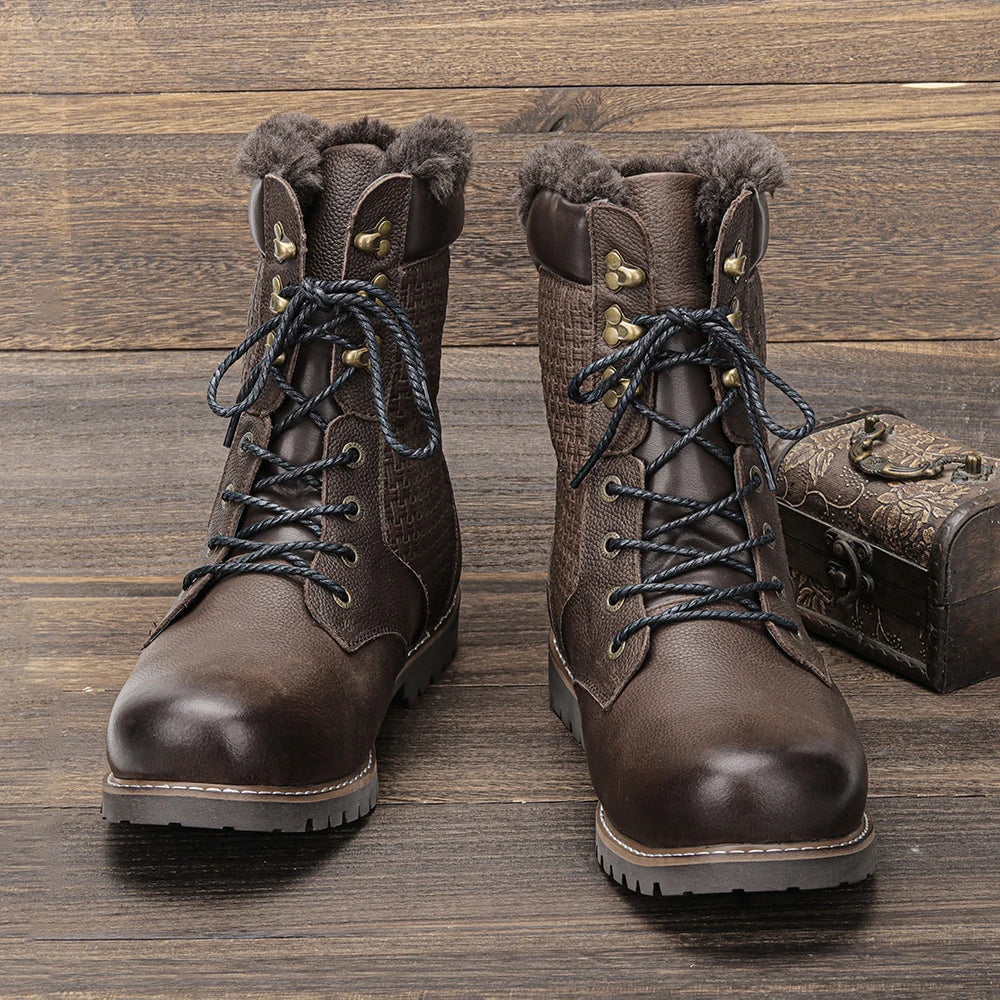 40~48 2023 Genuine Leather Ankle Boot Men Winter Boots Warm Comfortable Non-Slip Snow Boots Men #Dm1578 Street King Limited