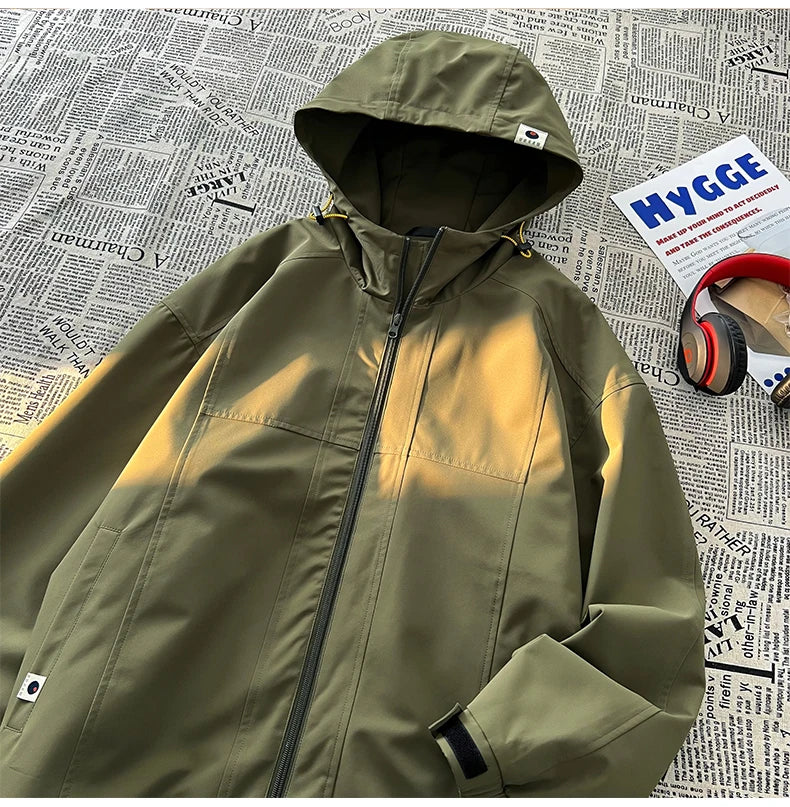 autumn spring casual mens outdoor jacket basic solid colour hooded windbreaker unisex coats waterproof male jackets unique default style 5133