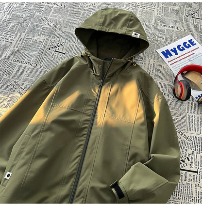 autumn spring casual mens outdoor jacket basic solid colour hooded windbreaker unisex coats waterproof male jackets unique default style 5133