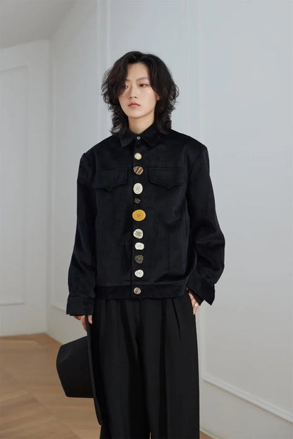 2024 new harajuku mens jacket multi button irregular black fashionable coats multiple pockets loose couple trend outwear y2k unique default style 3589