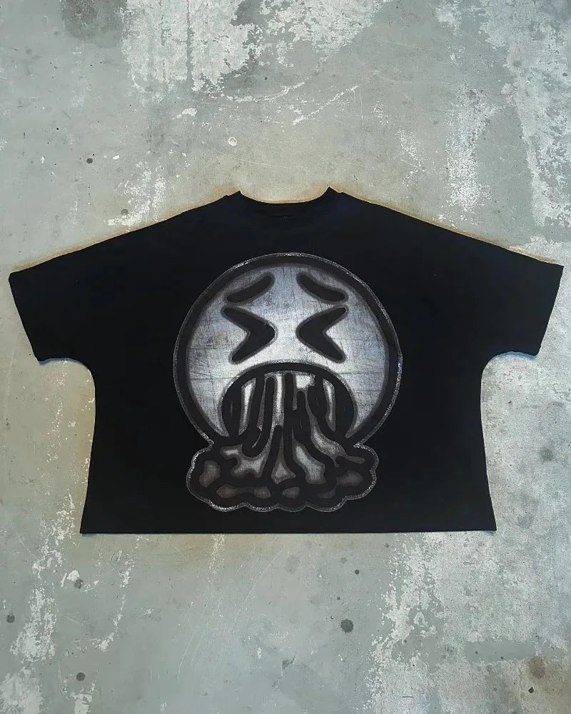 Y2k Streetwear Gothic Anime Graphic Print Oversized T-Shirt Men's Fashion Harajuku Rock Loose Round Neck Casual Short Sleeve Top Street King Limited