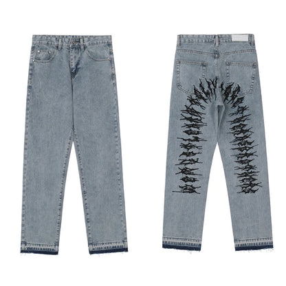 fashion back letters embroidery denim jeans mens casual zipper straight harajuku jean trouser hip hop streetwear pants joggers unique joggers style 4438
